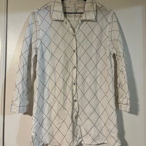 Charter Club Women’s 100% Linen Button Down Windowpane Blouse 16